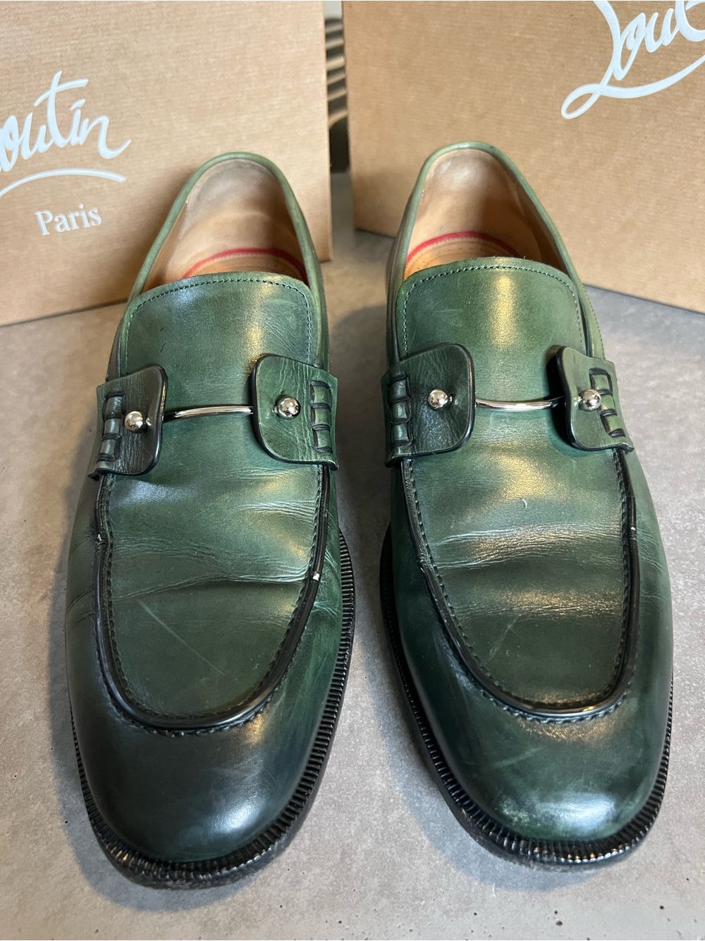Christian Louboutin Green Leather Men’s Buckle Loafers - Picture 2 of 11